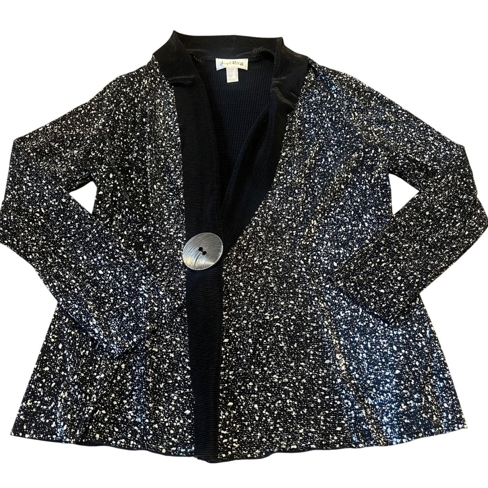 Joseph Ribkoff Women's 16 Evening Blouse Black Silver Metallic Pleated Button